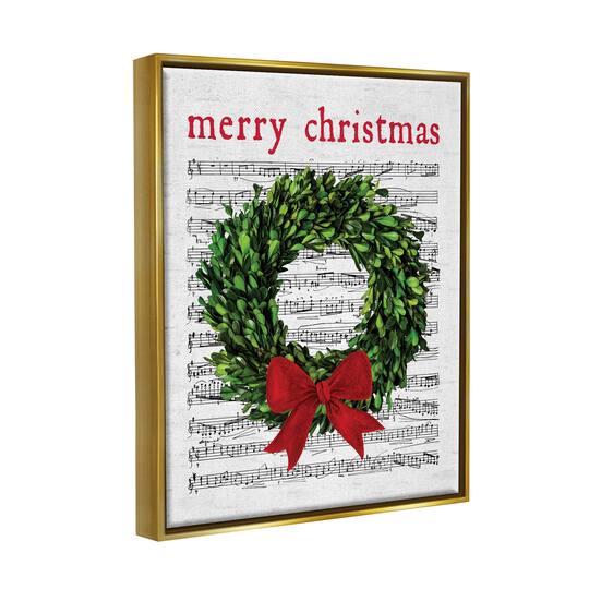 Stupell Industries Merry Christmas Song Wreath Framed Floater Canvas Wall Art